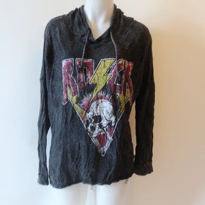 Chic2Chic Gray Hoodie "Rock" Skull Print  Long Sleeve Top Sz L *